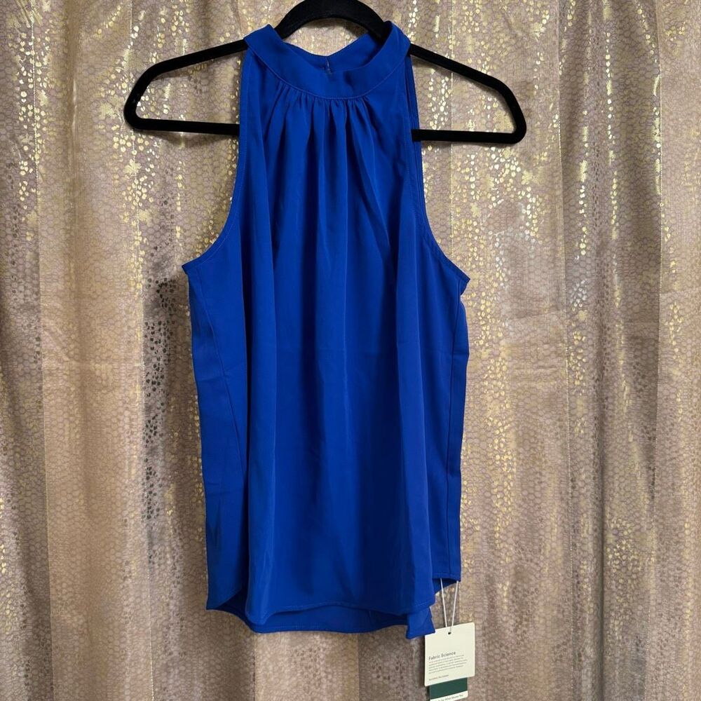 Halara Royal Blue High Neck Chiffon Work Top Blouse Medium NWT